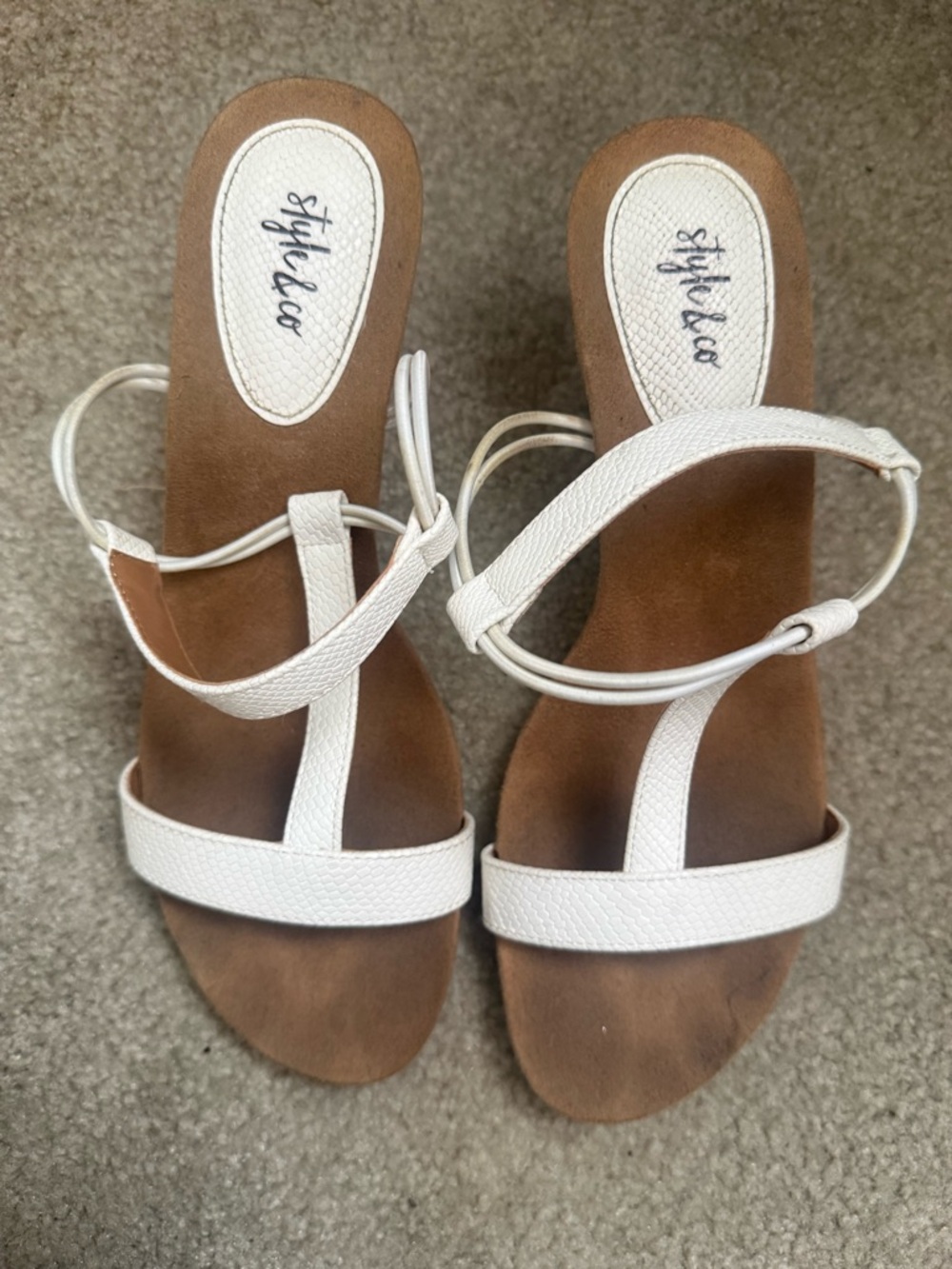 Style & Co. White T-Strap Sandal with Ankle Wrap